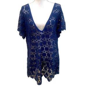 Victoria’s Secret navy crochet lace v neck beach coverup criss cross back large
